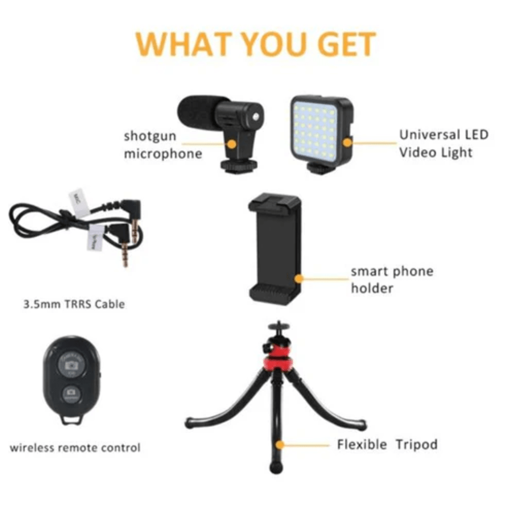 Vlogging Kit with Led Light Microphone and Tripod KIT